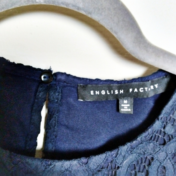 English Factory Dark Blue Lace Blouse Size Medium - Picture 6 of 8